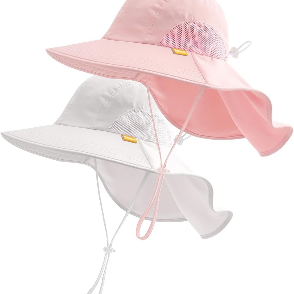 Kids Sun Protection Hats - Pink and White